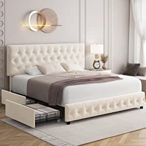 Modern Upholstered Bed, Tufted Bed Frame, Modern Upholstered Beds, Leather Platform Bed, Cama Queen Size, King Size Platform Bed, Bed Frame With Drawers, Led Bed Frame, Headboard Design