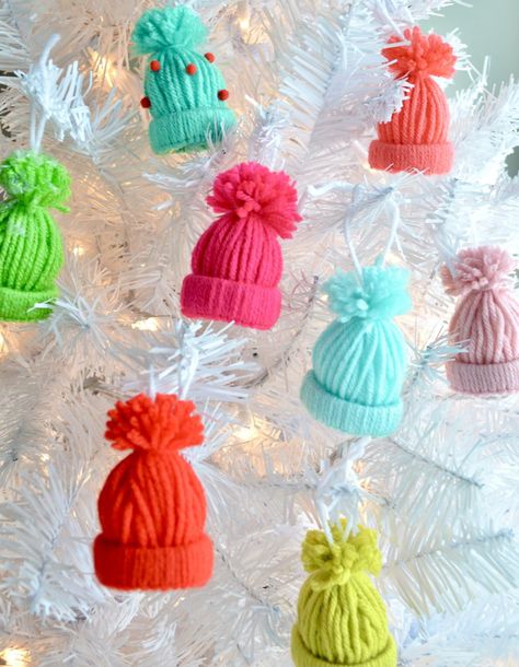 Mini Yarn Snow Hats — Apricot Polkadot Mini Yarn Hats, Snow Hat, Fake Snow, Toilet Paper Rolls, Yarn Hats, Yarn Stash, Thick Yarn, Paper Rolls, Toilet Paper Roll