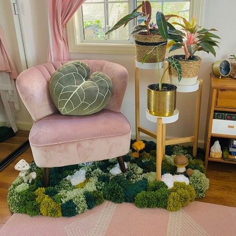 Moss Rug, Earthy Living Room, Pom Pom Rug, Pink Chair, House Room, Room Aesthetic, Aesthetic Room Decor, My New Room, Aesthetic Room