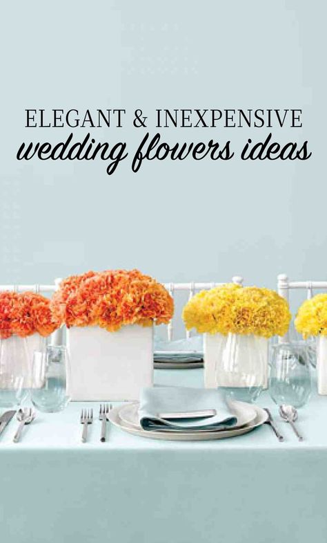 Elegant and Inexpensive Wedding Flower Ideas | Martha Stewart Weddings - For big-impact table decor on the cheap, cluster carnations in minimalist vases that offset their ruffled softness. Affordable Wedding Flowers, October Wedding Flowers, Inexpensive Wedding Flowers, Wedding Flowers Tulips, Wedding Flower Ideas, Country Wedding Flowers, Wedding Flower Guide, Wedding Flowers Hydrangea, Neutral Wedding Flowers