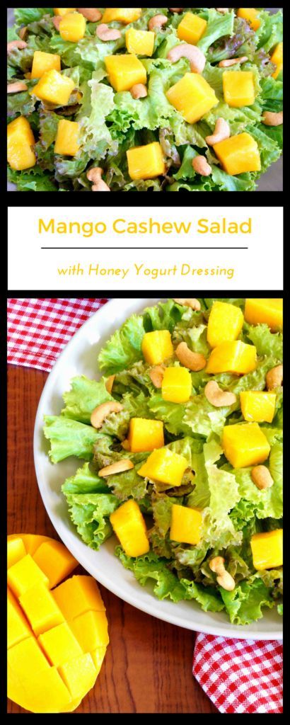 Mango Cashew Salad with Honey Yogurt Dressing|Summer|Tropical|Easy Recipe|Healthy|Fast|Nuts Yogurt Dressing Recipe, Cashew Salad, Salad With Mango, Lunch Salad, Honey Yogurt, Yogurt Dressing, Grilled Fruit, Lettuce Salad, Main Dish Salads