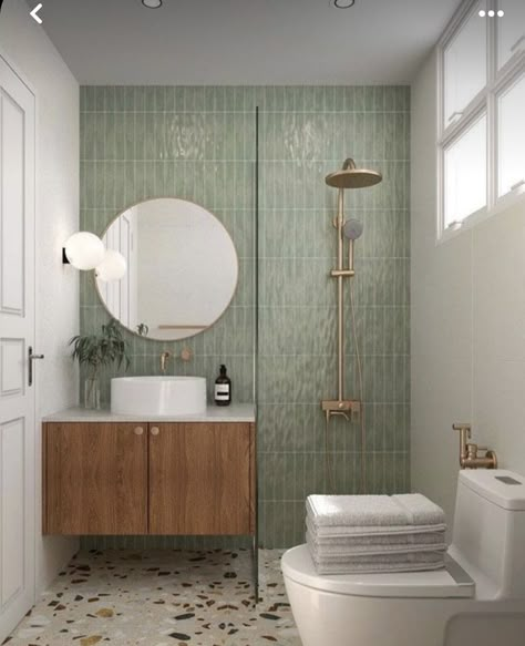 تصميم دورة مياه, Drømme Bad, Bathroom Colour, Green Tile Bathroom, Green Bathroom Decor, Small Bathroom Interior, Restroom Decor, Bathroom Redesign, Downstairs Bathroom