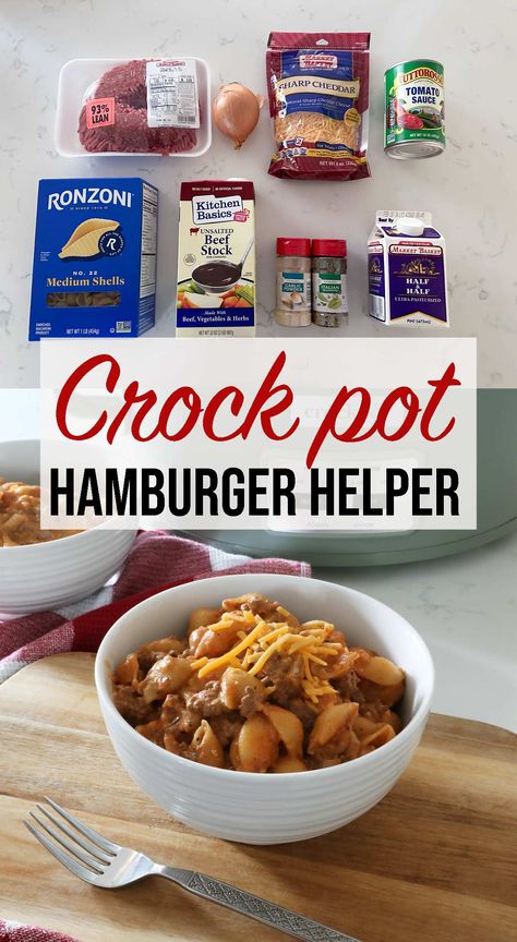 This crockpot hamburger helper recipe is a nostalgic classic comfort dish using simple ingredients that will be a family favorite for busy weeknights! Hamburger Helper Crockpot Slow Cooker, Hamburger Macaroni Crockpot Recipes, Crock Pot Hamburger Helper, Slow Cooker Hamburger Helper, Hamburger Helper Crockpot, Hamburger Meat Crockpot Recipes, Crockpot Hamburger Helper, Crockpot Hamburger Meat Recipes, Crockpot Hamburger Recipes