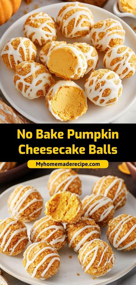 These no-bake pumpkin cheesecake balls are bite-sized, creamy, and full of pumpkin spice flavor. A quick and delicious fall treat! Ingredients: 8 oz cream cheese ½ cup pumpkin puree 1 cup graham cracker crumbs 1 tsp cinnamon Enjoy these easy pumpkin cheesecake balls, perfect for snacking or holiday gatherings Easy Pumpkin Cream Cheese Dessert, Pumpkin Puree And Cream Cheese Recipes, Pumpkin Cream Cheese Bites, No Bake Pumpkin Desserts Easy Recipes, Pumpkin Cream Cheese Balls, Recipes For Pumpkin Puree, Pumpkin Balls Cream Cheese, Pumpkin Cream Cheese Desserts, Pumpkin Balls No Bake