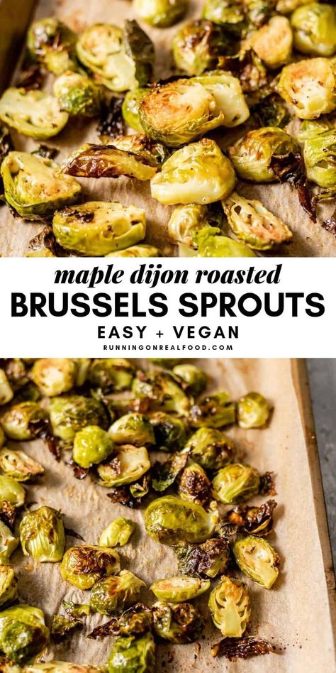 These sweet and tangy, maple dijon brussels sprouts are so delicious they'll be a hit at your holiday table. Serve straight from the oven as a side dish to your Thanksgiving, Easter or Christmas meal. Vegan Christmas Meals Ideas, Vegan Dinner Sides, Plant Based Thanksgiving Dinner, Vegan Christmas Dinner Sides, Vegan Thanksgiving Food, Christmas Dinner Ideas Vegan, Vegan Christmas Recipes Dinner, Vegan Christmas Sides, Vegan Thanksgiving Recipes Sides