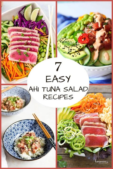 7 Ahi Tuna Salad Recipes Salad With Ahi Tuna, Seared Ahi Tuna Dinner Ideas, Sashimi Grade Tuna Recipes, Ahi Salad Recipe, Seared Tuna Salad Recipe, Fresh Tuna Salad Recipe, Seared Tuna Side Dishes, Tuna Steak Salad Recipes, Fresh Ahi Tuna Recipes