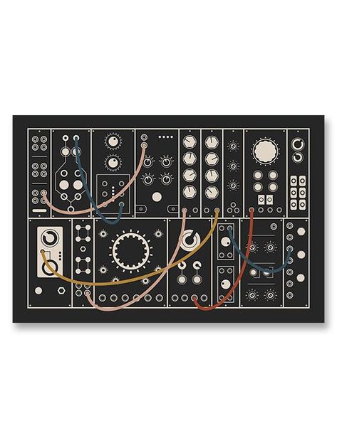 This modular synthesizer poster is great for all music producers and electronic music fans! We were inspired by the different modules of the Eurorack. This original print would be the perfect addition to your music studios walls. Music Production Aesthetic, Electronic Music Production, Electronic Music Poster Graphic Design, Modular Synth Art, Retro Music Art, Moog Synthesizer Illustration, Synthesizer Music, Analog Synthesizer, Modular Synth