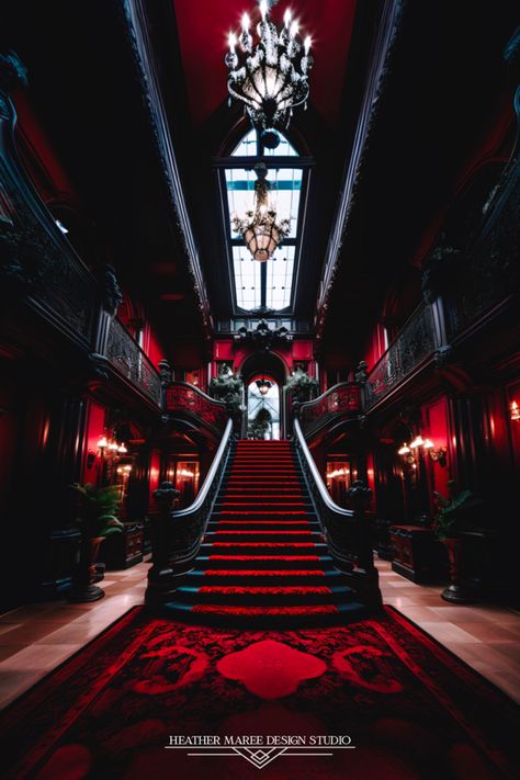 Gothic Castles Interior, Vampire Interior Design, Red Castle Interior, Victorian Interior Design Living Room, Red House Aesthetic, Red And Black House, Black Toilet Seat, Luxury Goth, Toto Bidet