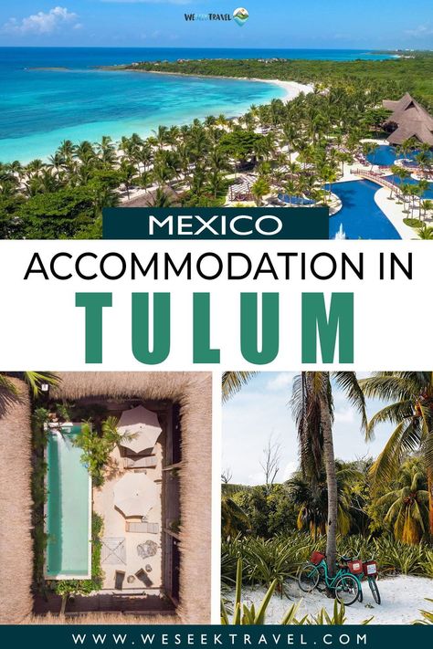 There are two areas which are best to stay in while you're in Tulum. This Tulum accommodation guide will help you plan where to stay in Tulum for white sand beaches, budget stays, or unique tree house cabins for a much more relaxed and laid-back travel scene than nearby Cancun. | best places to stay in tulum mexico | tulum best places to stay | best beach hotels in tulum | tulum mexico resorts boutique hotels | where to stay in tulum mexico hotels | luxury hotels tulum Where To Stay In Tulum Mexico, Tulum Mexico Aesthetic, Tulum Mexico Hotel, Tulum Mexico Resorts, Mexico Tulum, Tulum Travel, Hotels Luxury, Tulum Hotels, Mexico Travel Guides