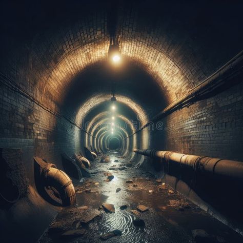 A grim, dirty sewer tunnel. royalty free stock photography Sewers Aesthetic, Sewer Aesthetic, Haunted Spaceship, Smaugust 2024, Trials Aesthetic, Sewer Tunnel, Tunnel Illustration, Ink Reference, Illustration Of Animals