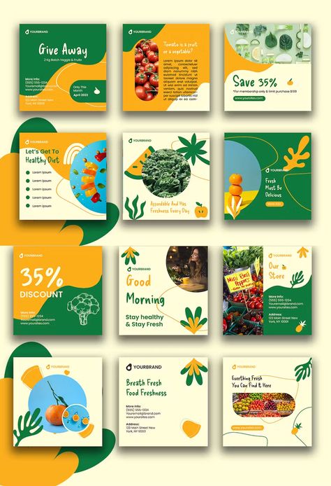 Fresh Food Instagram Post Template AI, EPS, PSD Salad Instagram Post, Diet Instagram Post, Healthy Food Social Media Design, Instagram Feeds Design, Plan Instagram Feed, Create Canva Templates, Food Instagram Post, Healthy Food Instagram, Instagram Feed Theme Layout