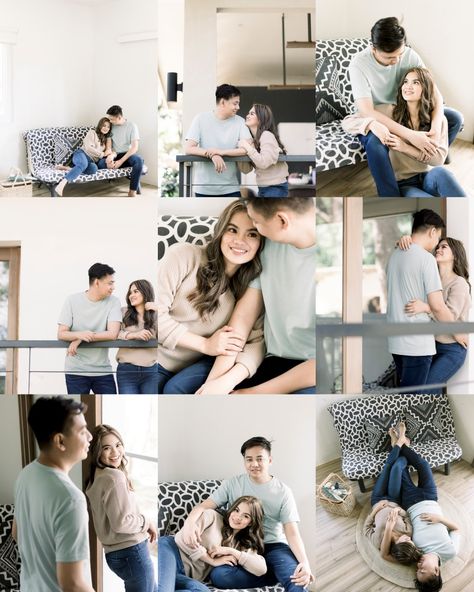 Prenuptial Photoshoot Outfit, Cozy Prenup Ideas, Pre Nup Outfit Ideas Indoor, Prenup Photoshoot Ideas Indoor, Cozy Prenup Shoot, Indoor Prenup Shoot Outfit, Prenup Photoshoot Studio, Diy Prenup Photoshoot Ideas, Pre Nup Shoot Ideas Casual