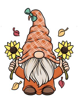 Fall Cartoon Characters, November Drawings, Fall Drawings Easy, October Clipart, Holding Sunflower, Fall Characters, Gnome Illustration, Sunflower Gnomes, Cartoon Gnome