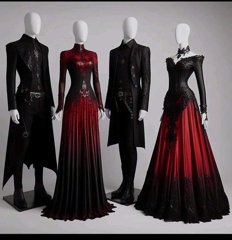 Vampire Formal Dress, Gothic Wedding Dress Red, Dark Fantasy Dress Aesthetic, Medieval Goth Outfits, Vampire Queen Outfit, Vampire Ball Outfit, Gothic Wedding Outfit, Vampire Dress Modern, Vampire Dress Aesthetic