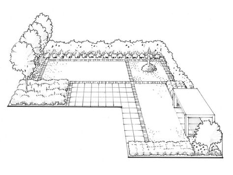 Is an L-shaped garden tricky to deal with? Yes. Are there stylish landscaping solutions? Definitely! L Shaped Garden, Patio Layout, Backyard Design Layout, Hgtv Garden, Backyard Landscape, Garden Design Layout, Landscaping Supplies, Outdoor Backyard, Garden Landscape Design