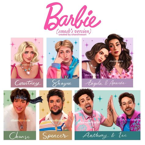 Barbie (Smosh's Version) 🩷✨ @smosh - After a month and a half, i finally finished this series omagahhh, i kept my promise lmaoaoaoao - All of this unwatermarked artworks are available for purchase and are allowed to be made into prints on my patreon! (Link in bio) - #smosh #mysmoshart #courtneymiller #shaynetopp #shourtney #angelagiarratana #amandalehancanto #chansemccrary #spenceragnew #anthonypadilla #ianhecox #ianthony . Smosh Fanart, Happy Birthday Courtney, Smosh Cast, Smosh Squad, Shayne Topp, Smosh Games, Courtney Miller, Anthony Padilla, Fav Youtubers