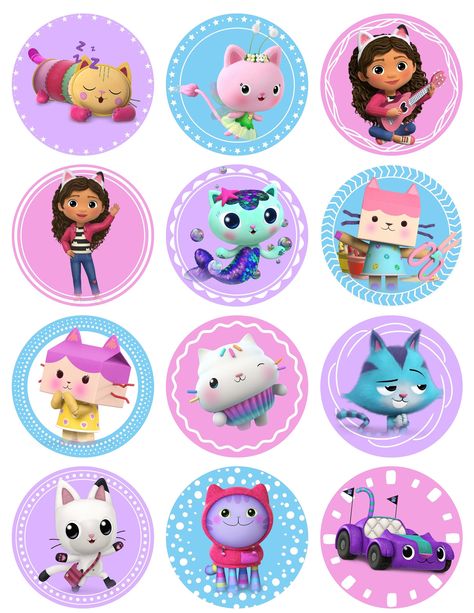 Gabby's Dollhouse Edible Cupcake Cookie Toppers - Itty Bitty Cake Toppers 554 Gabbys Dollhouse Cupcake Toppers, First Birthday Decorations Girl, Kitten Birthday Party, Baby Birthday Party Theme, Cat Themed Birthday Party, Character Clipart, Minnie Birthday Party, Kitten Birthday, Cats House