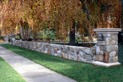 Road Privacy Landscaping, Garden Clothesline, Rock Fence, Low Fence, Freestanding Wall, Austin Stone, Busy Road, Stone Fence, Stone Building