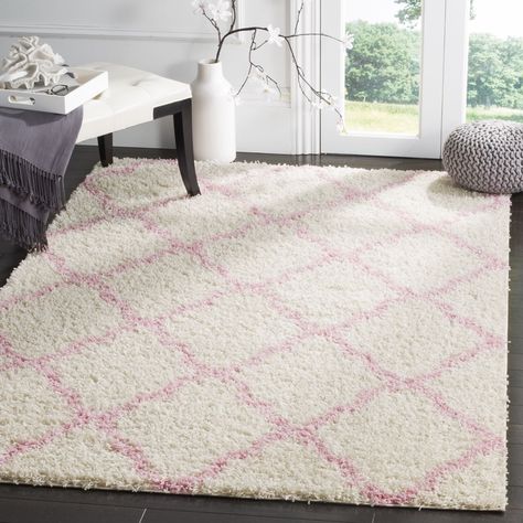 Safavieh Dallas Shag Ivory/ Light Pink Trellis Rug (6' x 9') (SGD257P-6), Size 6' x 9' (Polypropylene, Geometric) Preppy Carpet, Light Pink Carpet, Cross Rug, Shag Carpet, Trellis Rug, Trellis Design, Square Area Rugs, Pink Area Rug, Shag Area Rug