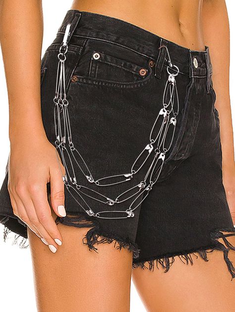 Plateado Casual Collar  Hierro  Cadena para Pantalón Embellished   Accesorios de Mujer Pant Chains, Chain Belts, Safety Pin, Belts, Chain, Free Shipping, Pants, Clothes, Trousers