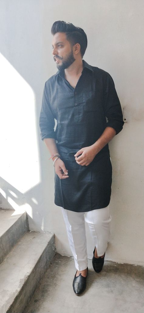 Black Kurta Combination with white pajama for your occasion Black Kurta, Mens Kurta, White Pajamas, White Kurta, Kurta Pajama, Normcore, Pajamas, Black White, Black And White