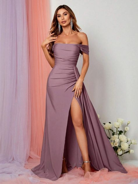 Vestido Color Lila, Satin Formal Dress, Formal Bridesmaids Dresses, Business Formal Dress, Maxi Bridesmaid Dresses, Mauve Dress, Shein Dress, فستان سهرة, Professional Dresses