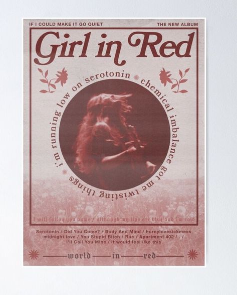 If i could make it go quiet album poster If I Could Make It Go Quiet, Girl In Red Poster, Musical Posters, Posters Dorm, Album Tracklist Poster, Tracklist Poster, Album Tracklist, Newspaper Poster, Red Poster