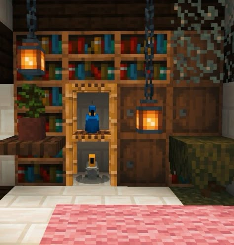 Mc Chandelier Ideas, Small Decor Minecraft, Inside Decor Ideas Minecraft, Minecraft Bird Cage House, Minecraft Bird House Ideas, Bird Room Minecraft, Minecraft Parotts House, Birdcage Minecraft, Bird Perch Minecraft