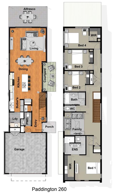 Small House Layout Narrow Homes Design, Narrow House Layout, Narrow Homes Floor Plans, Small Narrow House Design, Narrow Home Design, Sloped Lot House Plans, Small Lot House Plans, Maximizing Small Spaces, Duplex Floor Plans