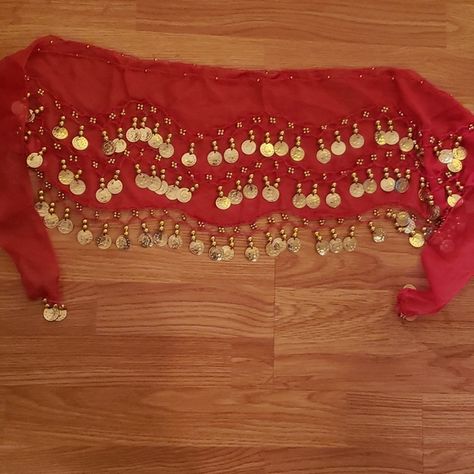 Red & Gold Brand New~Hip Scarf for fun or Belly Dancing ~M size Hip Scarf, Hip Scarves, Belly Dancing, Gold Branding, Gold Coins, Belly Dance, Red Gold, Christmas Tree Skirt, Medium Size