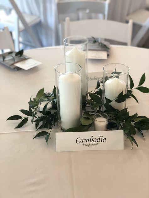 Candle Greenery Centerpiece, Engagement Board, Dark Green Wedding, Wedding Centrepiece, Silver Candle Holders, Greenery Centerpiece, Candle Centerpiece, Simple Wedding Centerpieces, Candle Wedding Centerpieces