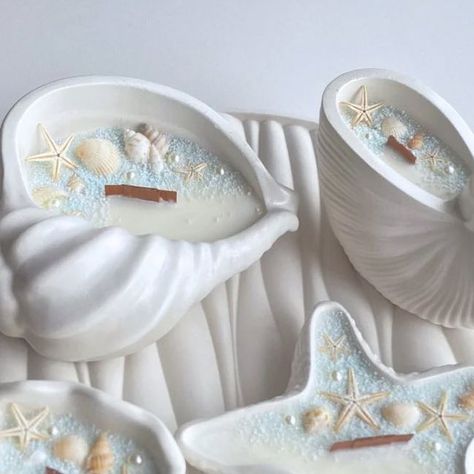 Bethelight Candles on Instagram: "🐚 Shell Candles with an Elegant Tray 🐚" Cool Candle Ideas, Decorating With Candles, Ocean Candle, Pretty Candles, Sea Candles, Candles Ideas, White Candle Holders, Elegant Tray, Beach Candle