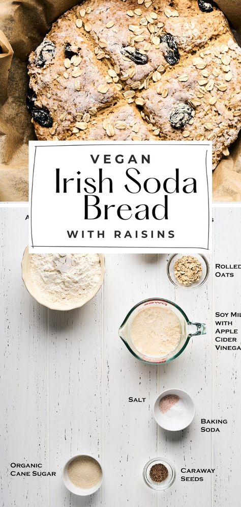 Try the comforting taste of homemade Vegan Irish Soda Bread with this easy recipe! Discover this beloved Irish classic bread with its simple ingredients of all-purpose flour, baking soda, raisins, and vegan buttermilk. This flavorful loaf pairs beautifully with non-dairy butter and your favorite jam. Try it today and experience the warm, inviting aroma of freshly baked bread in your kitchen! Seasonal Vegan Recipes, Vegan Buttermilk, Traditional Irish Soda Bread, Non Dairy Butter, Vegan Gravy, Freshly Baked Bread, Vegan Banana Bread, Irish Soda, Irish Soda Bread