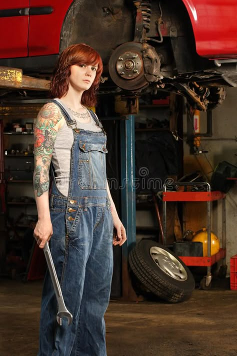 Female mechanic with tattoos. Photo of a young beautiful redhead mechanic wearin , #Affiliate, #beautiful, #young, #wearing, #redhead, #mechanic #ad Mechanic Pinup, Mechanic Woman, Mechanic Photoshoot, Mechanic Outfit, Mechanic Character, Mechanics Photography, Wreck The Dress, Girl Mechanic, Female Mechanic