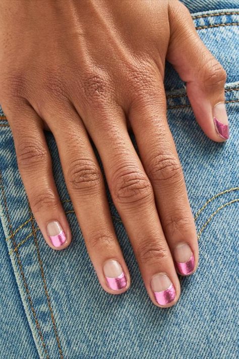 Half Tip Nail Designs, Half And Half Nail Color, Half Nail French Tip, Half Moon Manicure Short Nails, Neutral But Fun Nails, Half Moon Nail Art, Nails Half And Half Color, Half And Half Nails Designs, Nail Inspo September