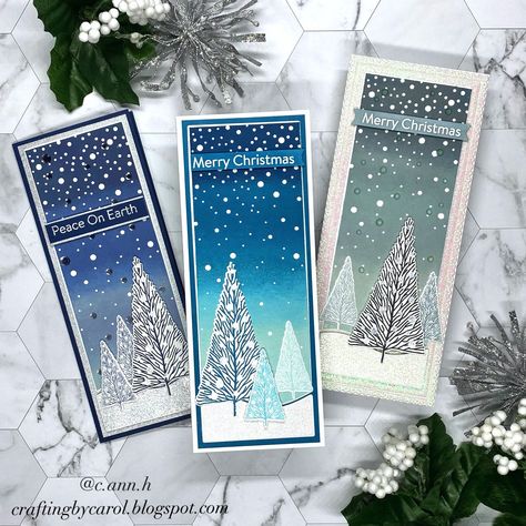 Slimline Christmas Cards, Stampin Up Weihnachten, Reindeer Card, Stamped Christmas Cards, Christmas Card Inspiration, Christmas Tree Cards, Tree Cards, Diy Christmas Cards, Christmas Drawing