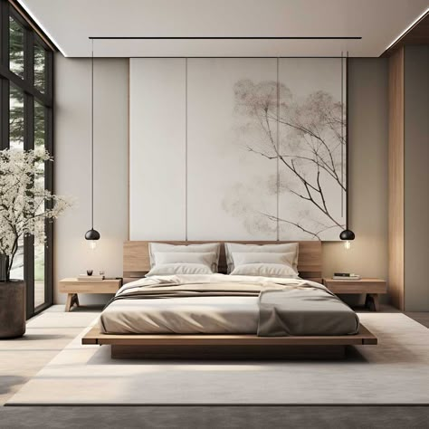 Modern Japanese Bedroom Aesthetic, Zen Concept Interior Design, Japan Bedroom Design, Modern Zen Bedroom, Zen Style Bedroom, Modern Japanese Bedroom, Zen Apartment, Japanese Minimalist Bedroom, Bedroom Japanese Style