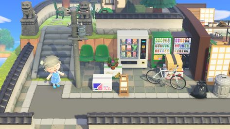 Acnh Vending Machine Area, Acnh Skate Park, Acnh Bike Parking, Acnh Hot Spring, Acnh Japanese, Animal Crossing Guide, Island Theme, Animal Crossing Characters, Acnh Inspo