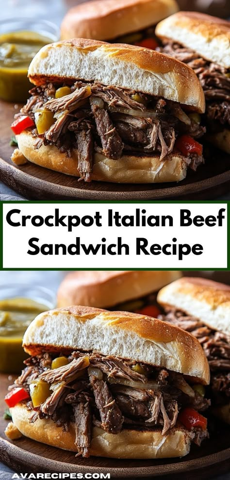 Looking for easy dinner recipes? Try this Crockpot Italian beef sandwich! One of the best sandwich recipes for dinner ideas, it's a family favorite. Perfect for those who love beef sandwich ideas and crockpot meals. Slow Cooker Italian Beef Sandwiches, Crockpot Italian Beef, Italian Beef Crockpot, Italian Beef Sandwich, Italian Beef Recipes, Crockpot Italian, Slow Cooker Italian, Beef Sandwich Recipes, Slow Cooker Italian Beef