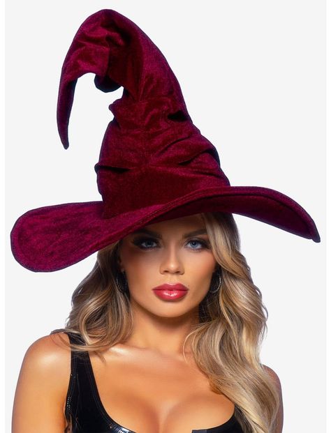 Burgundy Velvet Ruched Witch Hat Leg Avenue Costumes, Witch Costumes, Witches Hat, Elegant Moments, The Worst Witch, Classic Hats, Witch Costume, Burgundy Velvet, Band T Shirts