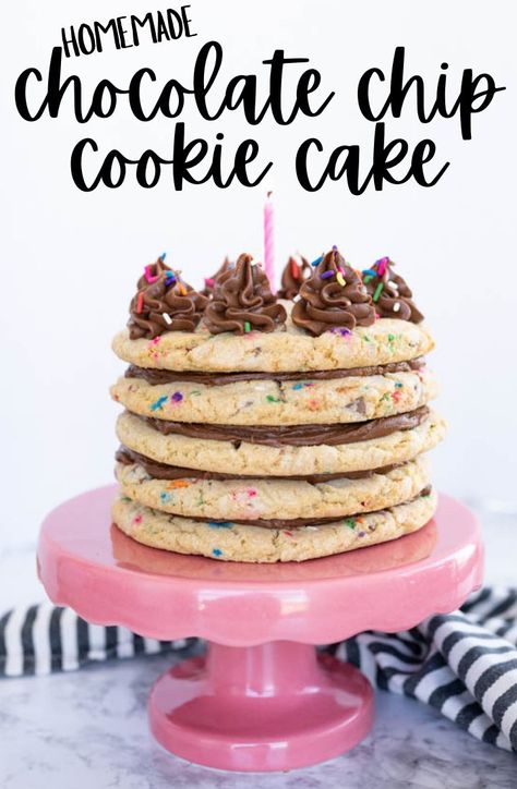 Chocolate Chip Cookie Cake Two Layer Cookie Cake, How To Make A Cookie Cake, Funfetti Sheet Cake, Mini Cookie Cake, Homemade Cookie Cakes, Cookies And Frosting, Cooking With Karli, Desserts Bars, Crumble Cookies