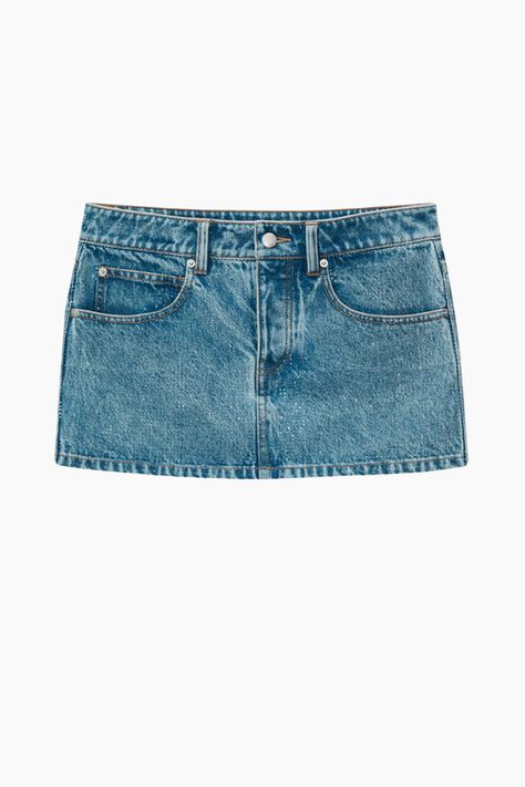 Alexander Wang Clear Hotfix Denim Mini Skirt - Light Vintage Indigo - 26 Diy Skirts, Denim Miniskirt, Basic White Tee, Notes Style, Trendy Denim, Vintage Indigo, Stockholm Fashion, Logo Label, Denim Mini