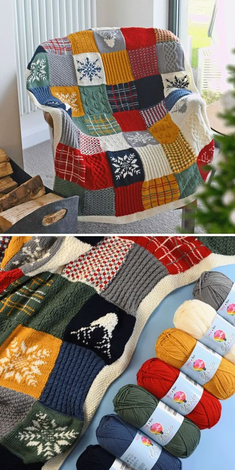 Blanket Knit-Along [KAL] Ideas Knitted Quilt Blanket, Scrappy Blanket, Knitting Patterns Blanket, Colorful Knit Blanket, Patchwork Knitting, Knitted Plaid Blanket, Knitting Quilt Blanket, Knitted Quilt, Knit Decorations