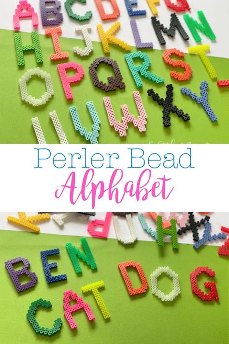 All of the letters of the alphabet made with Perler Beads. Downloadable/printable PDF pattern for the whole alphabet. Perler Bead Alphabet Patterns, Alphabet Perler Beads Letter Patterns, Lds Perler Bead Patterns, Perler Bead Letters Alphabet, Perler Bead Words, Perler Bead Alphabet, Perler Bead Letters, Plastic Beads Melted, Bead Alphabet