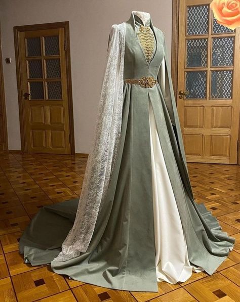 Green Fantasy Dress, Green Medieval Dress, Viserys Targaryen, Alicent Hightower, Sage Green Dress, Fantasy Dresses, Royal Dresses, Fantasy Gowns, Medieval Dress