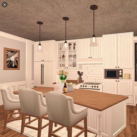 Cute Blocksburg Kitchen Ideas, Blocksberg Kitchen Ideas, Bloxburg House Ideas Kitchen Farmhouse, Bloxburg Room Ideas Aesthetic Kitchen, Roblox Roville Kitchen Ideas, Small Kitchen Idea Bloxburg, Kitchen Ideas Bloxburg Aesthetic, Kitchen Blocksburg, Bloxburg Aesthetic Kitchen Ideas