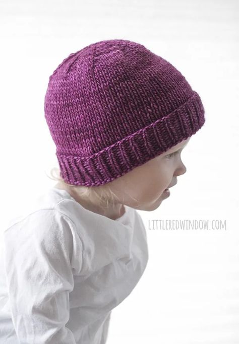 Easy Folded Brim Hat Knitting Pattern - Little Red Window Toddler Hat Pattern, Child Hat Knitting Pattern, Clay Handprint, Beanie Pattern Free, Easy Knit Hat, Animal Knitting, Beanie Knitting Patterns Free, Reindeer Hat, Knit Beanie Pattern