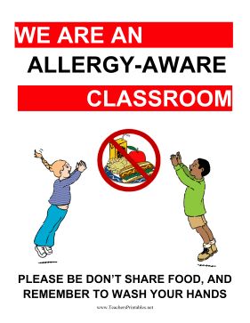 This printable poster reminds children and visitors of a classroom to be aware of allergies and not share food. Free to download and print Nurse Ideas, Health Posters, Behavior Charts, Classroom Management Plan, Allergy Awareness, School Safety, Classroom Signs, Pet Allergies, Flexible Seating