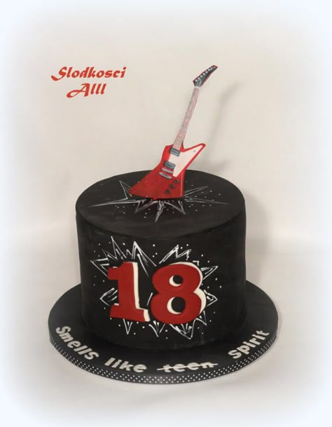 Cool 18th Birthday Cake, 18th Birthday Cake Music Theme, Guitar Cake Ideas Birthday, Rock And Roll Birthday Cake, Birthday Cake 18th Boy, Rock Birthday Cake, Music Birthday Cake, Hairdresser Cake, Rock Star Cakes