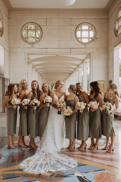 Sage Green Bridal Party, Brave Wedding, Blue Groomsmen Suits, Sage Green Wedding Theme, Gold Bridal Party, Green Bridesmaids Dresses, Bridal Party Looks, Blue Groomsmen, Green Wedding Theme